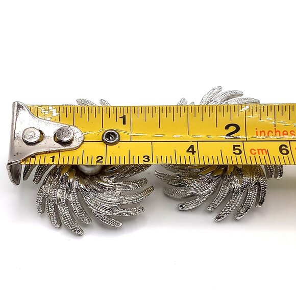 Vintage Sarah Coventry Silver-Tone Swirl Clip-On Earrings With Faux Pearl Center - Picture 8 of 8